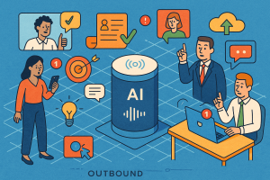 Illustration of ai voice assistant concept in a digital communication grid setting, with a creative mood.