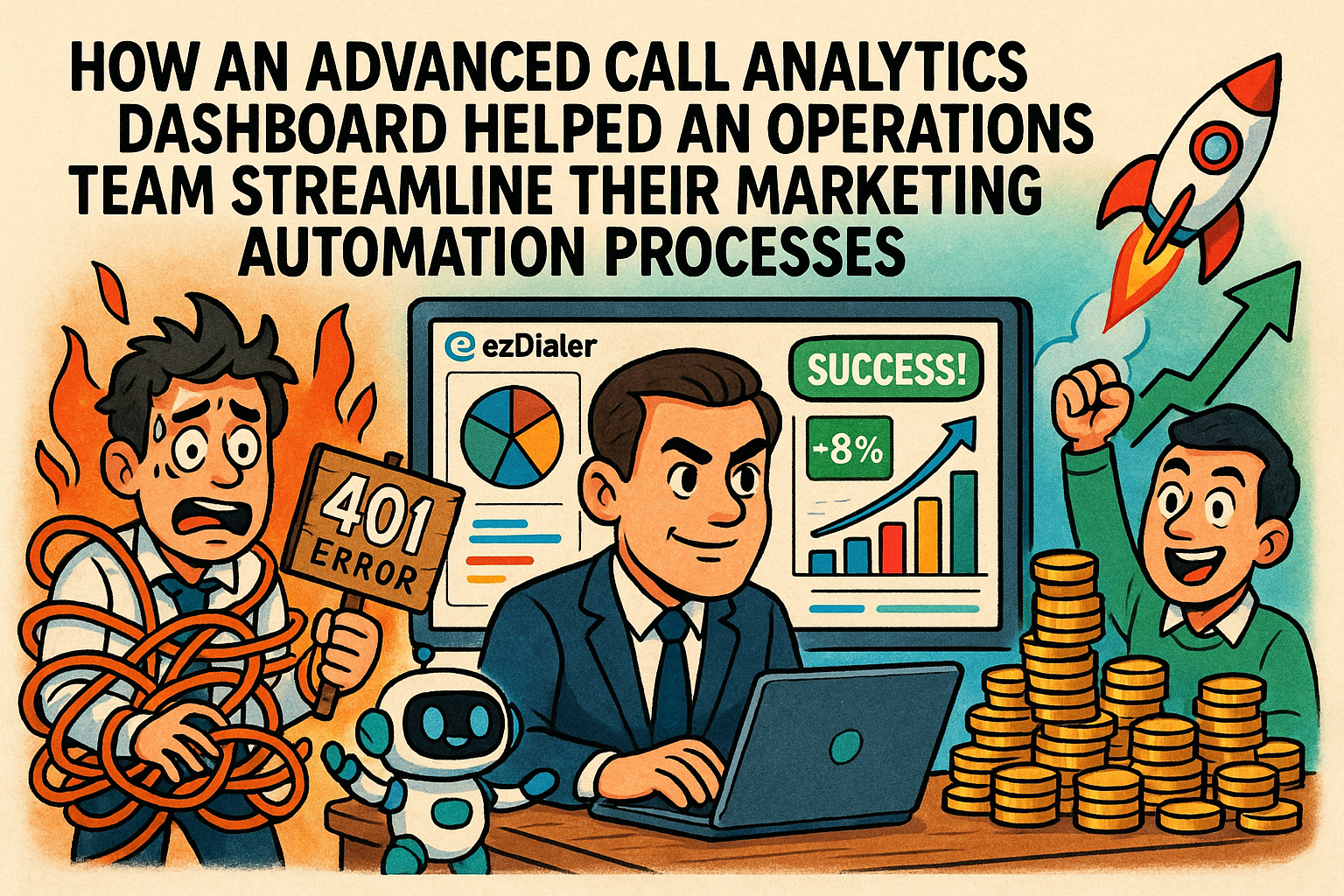 Illustration of digital interface with analytics in a corporate meeting environment setting, with a determined mood.