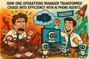 Illustration of ai voice assistant concept in a cloud-based server room setting, with a focused mood.