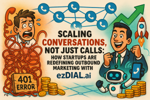 Illustration of phone icons connected by network lines in a abstract ai network pattern setting, with a relaxed mood.
