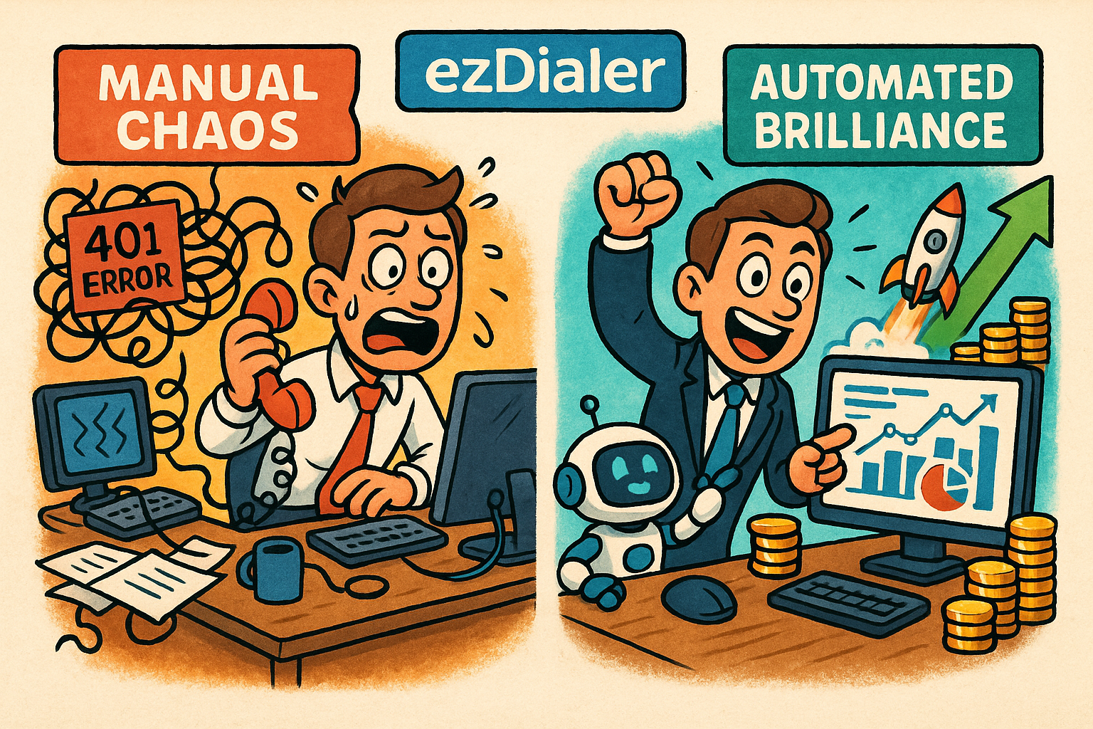 Illustration of digital interface with analytics in a modern office workspace setting, with a determined mood.