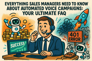 Illustration of business professional on headset in a minimalist business setting setting, with a relaxed mood.
